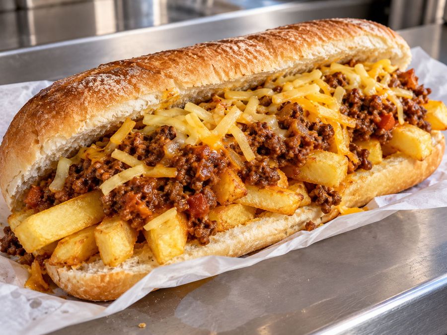 Illustrative photo of taco mince chip butty with cheese